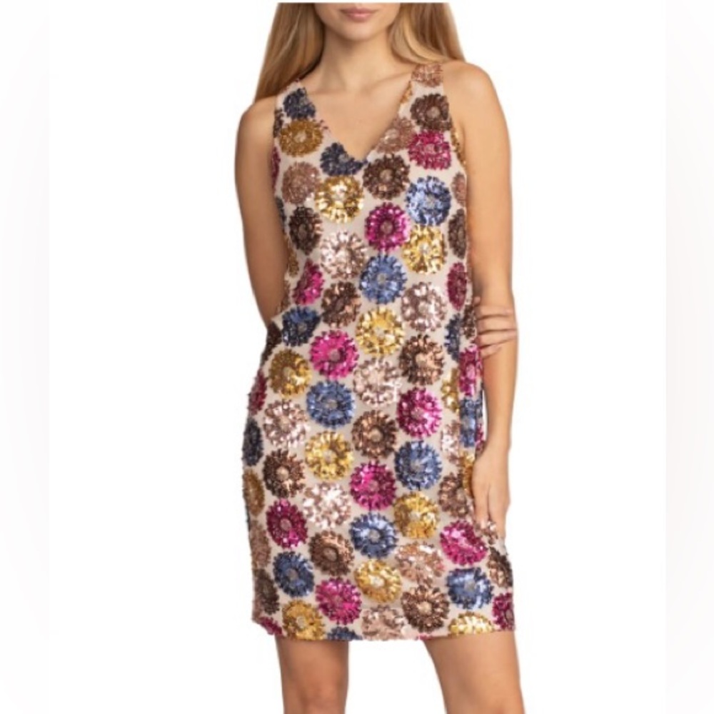 Trina Turk Multicolor Sequin Floral Shift Dress